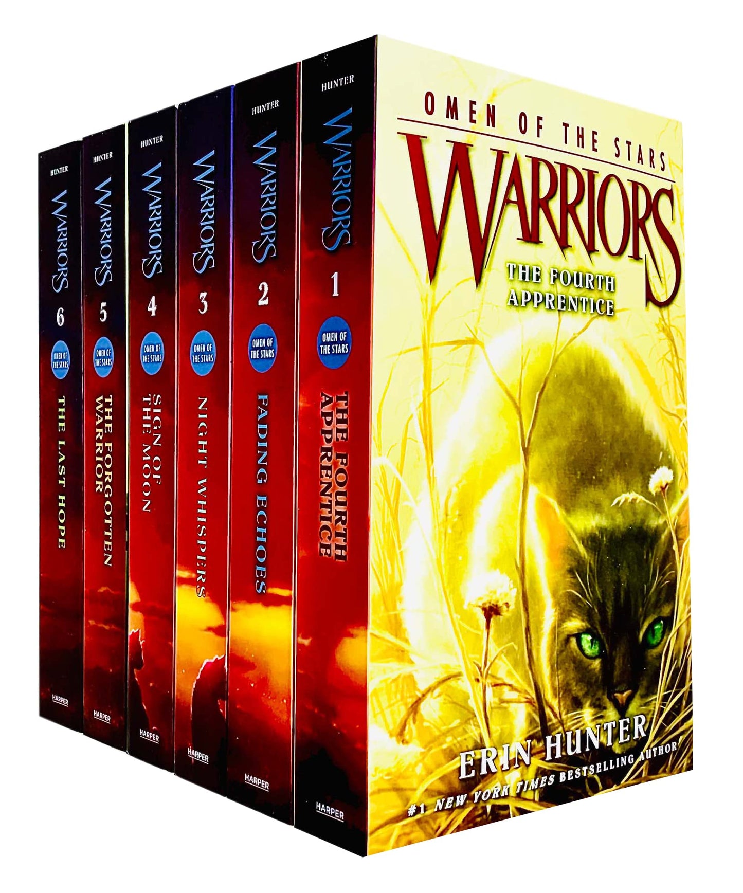 Warrior Cats Series 4 Omen Of The Stars Books 1 - 6 Collection Set by Erin Hunter (The Fourth Apprentice, Fading Echoes, Night Whispers, Sign of the Moon, The Forgotten Warrior & The Last Hope) - 4908
