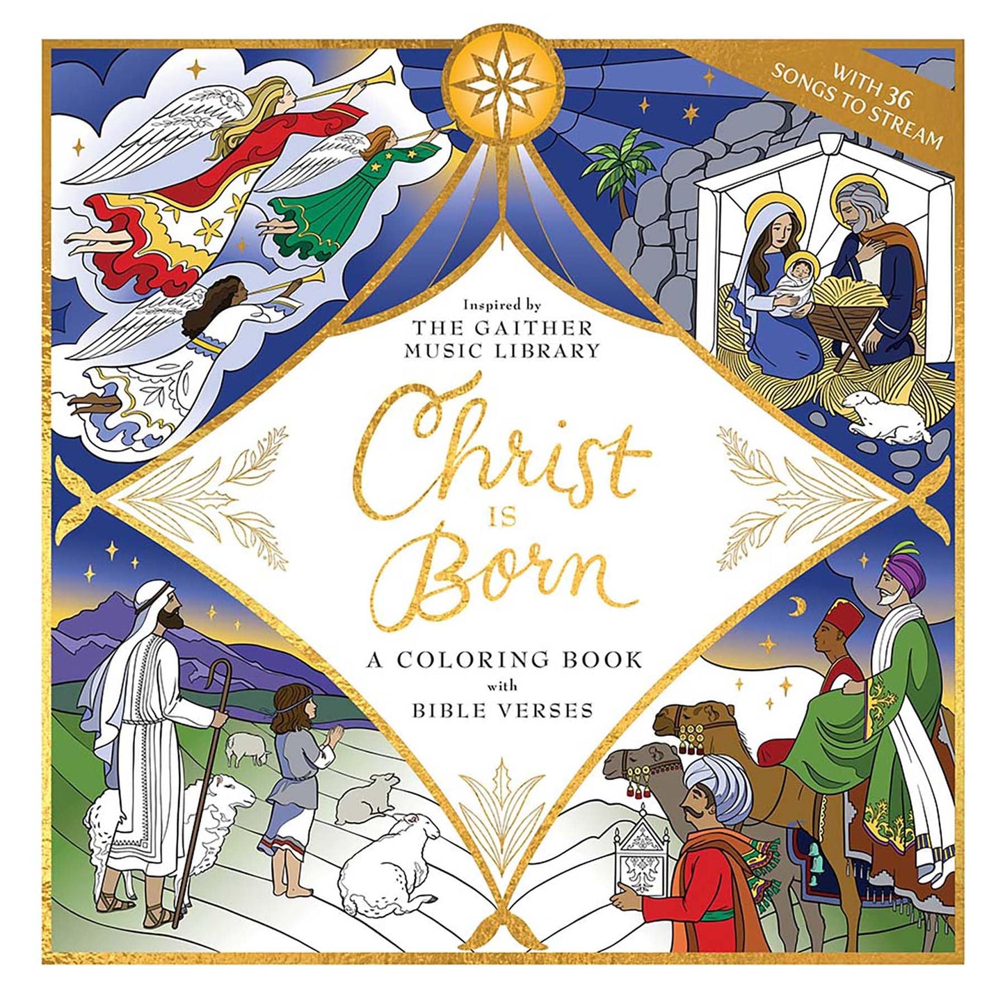 Christ Is Born: A Coloring Book With Bible Verses: Inspired by the Gaither Music Library, with 36 Christmas Songs to Stream (Dover Adult Coloring Books)