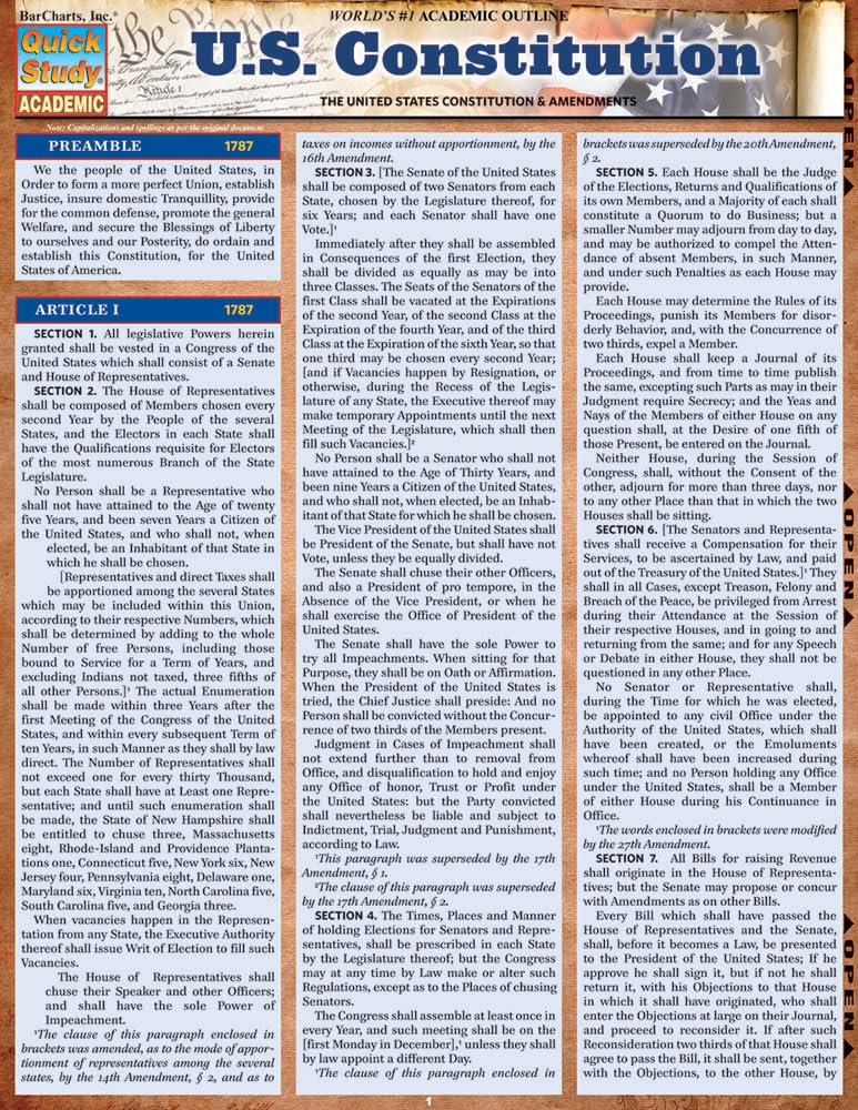 U.S. Constitution: a QuickStudy Laminated Reference Guide
