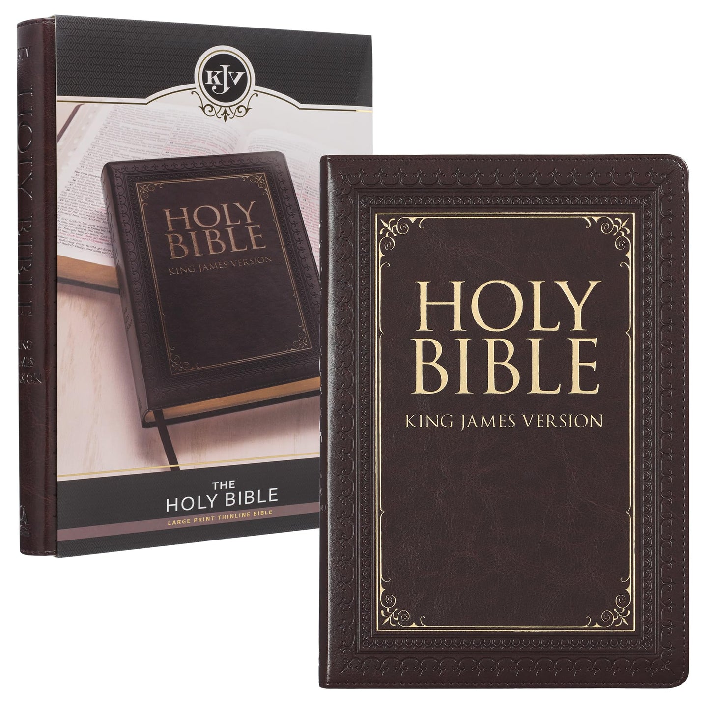 KJV Holy Bible, Thinline Large Print Faux Leather Red Letter Edition Thumb Index & Ribbon Marker, King James Version, Dark Brown (KJV Thinline LP Editions) - 875