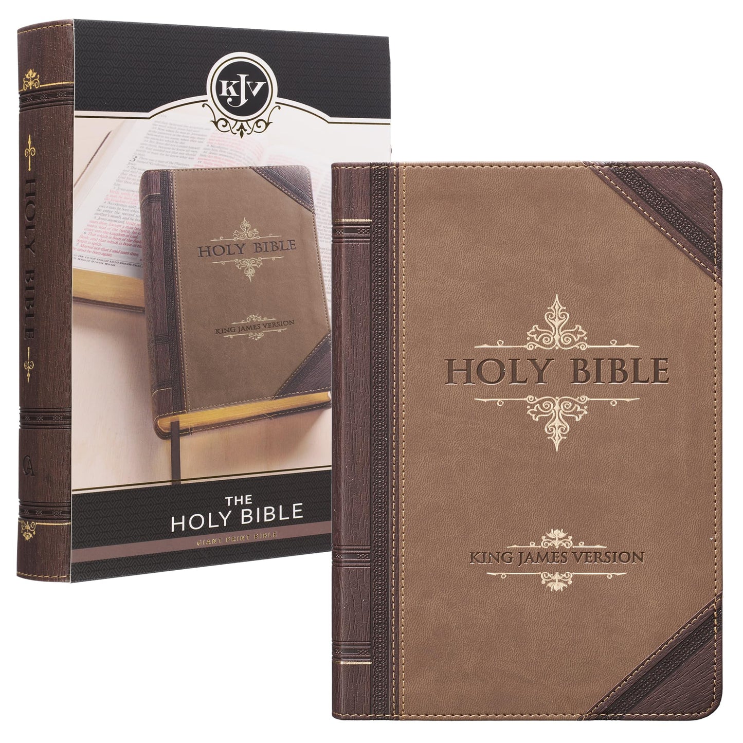 KJV Holy Bible, Giant Print Standard Size Faux Leather Red Letter Edition - Thumb Index & Ribbon Marker, King James Version, Brown Two-tone (KJV Standard GP Editions)