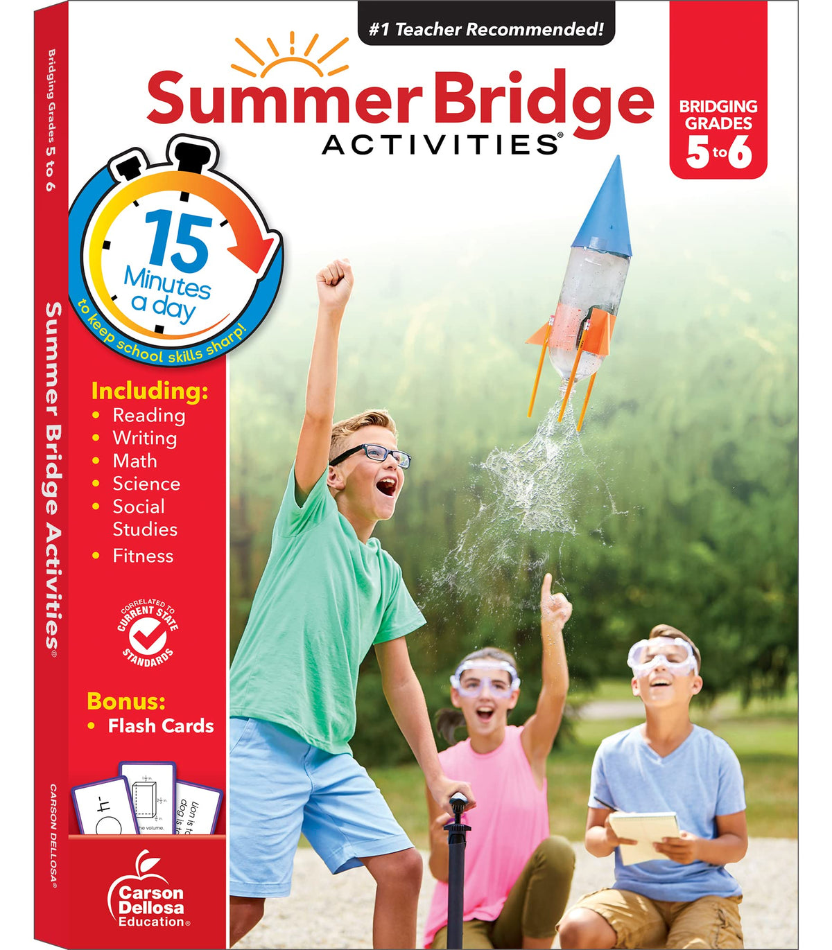 Summer Bridge Activities 5th to 6th Grade Workbooks All Subjects, Activity Book With Math, Reading Comprehension, Science, Fitness, Social Studies, Writing Practice, and Flash Cards