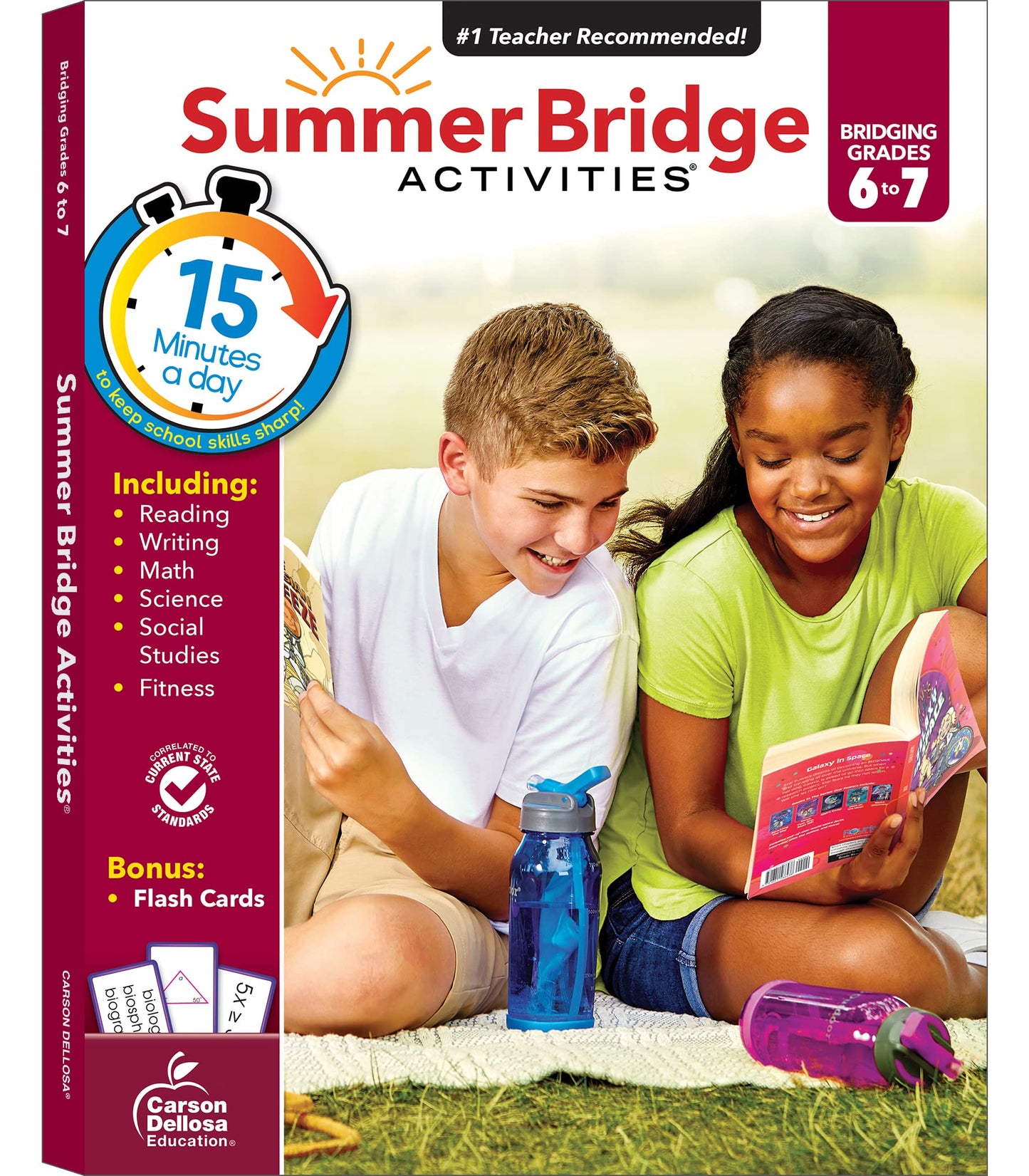 Summer Bridge Activities 6th to 7th Grade Workbooks, Math, Reading Comprehension, Writing, Science, Social Studies, Fitness Summer Learning, 7th Grade Workbooks All Subjects With Flash Cards - 5290