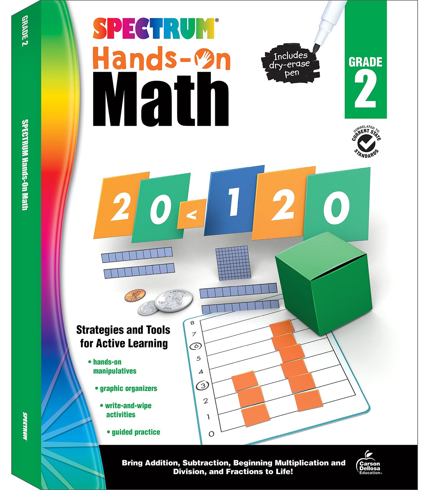 Spectrum Hands-on 2nd Grade Math Workbook, Activity Book for Kids Ages 7 to 8 With Manipulatives and Dry Erase Activities Covering Addition, ... and More Mathematics (Volume 54) - 1826