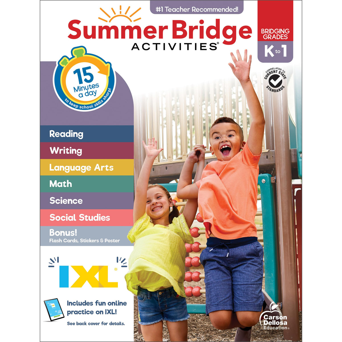 Summer Bridge Activities Kindergarten to 1st Grade Workbooks, Activity Book Ages 4-6 With Math, Phonics, Science, Social Studies, Writing Practice, Fitness, Flash Cards, Stickers, and More