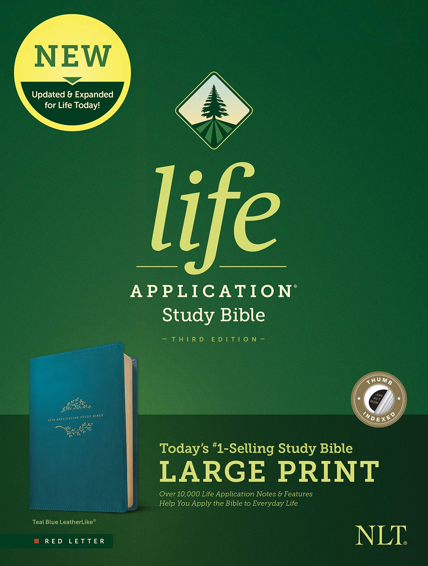 Tyndale NLT Life Application Study Bible, Third Edition, Large Print (LeatherLike, Teal Blue, Indexed, Red Letter) – New Living Translation Bible, Large Print Study Bible for Enhanced Readability