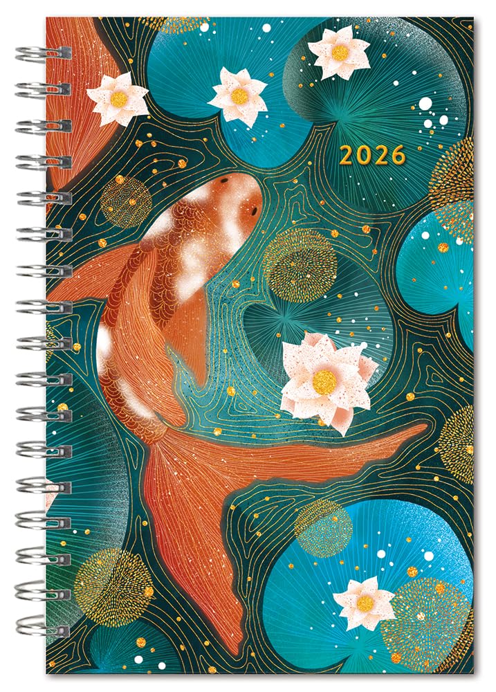 Golden Koi 2026 Weekly & Monthly Planner, 12-Month Engagement Calendar with Asian-Inspired Art and Tranquil Koi Fish Design, 2026, 6″ × 9″