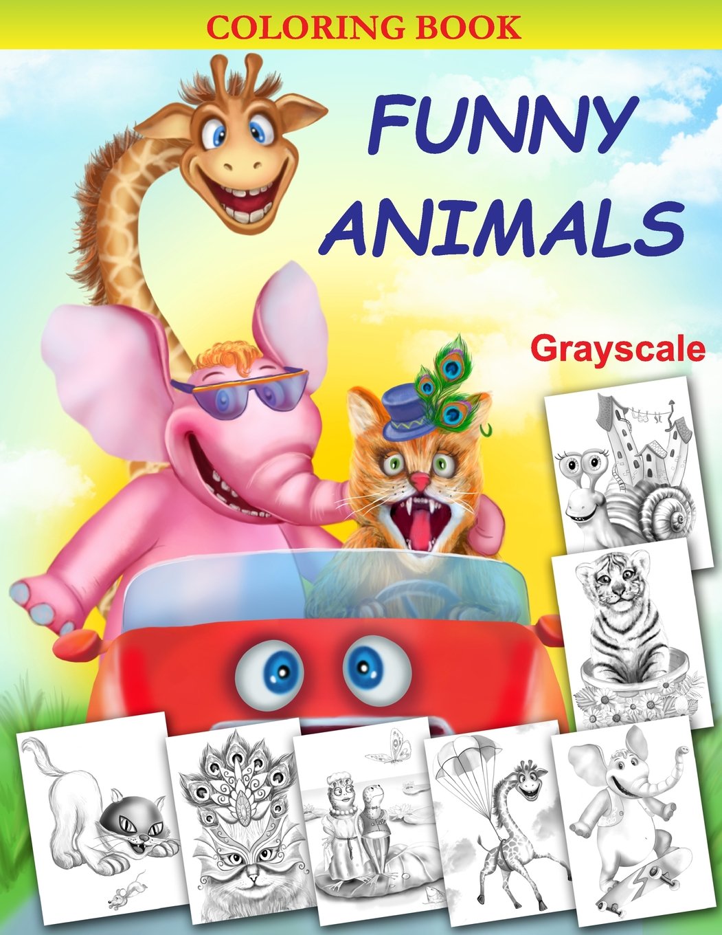 Funny Animals: Grayscale Coloring book - 1715