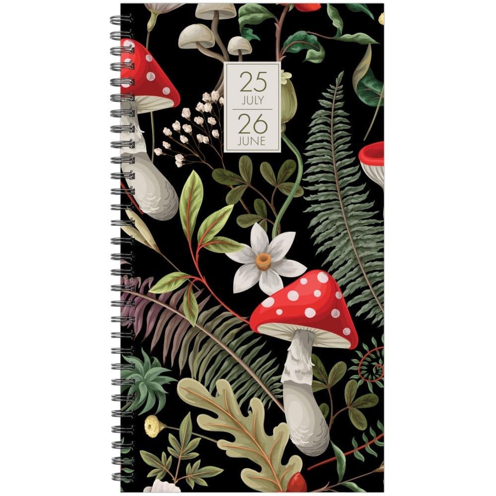 Willow Creek Press Softcover Weekly Spiral Planner, Woodland Mushrooms Academic July 2025 - June 2026 3.5" x 6.5" Softcover Weekly Spiral Planner