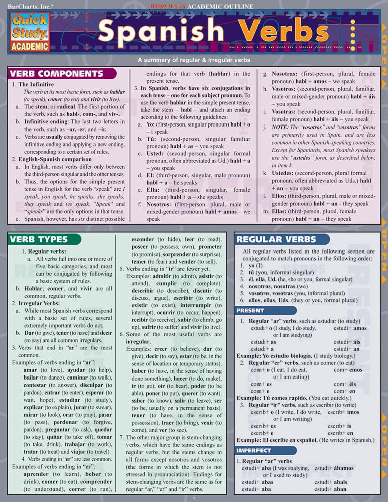 Spanish Verbs: QuickStudy Laminated Reference Guide (QuickStudy Academic)