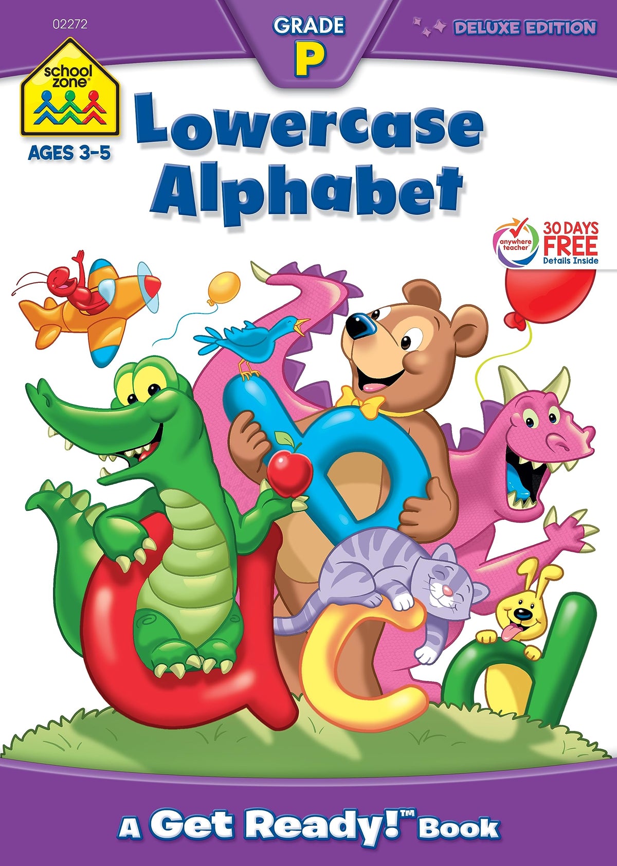 School Zone Lowercase Alphabet Workbook: 64 Pages, Preschool to Kindergarten, Picture-Word & Letter-Word Recognition, Tracing, Ages 3 to 5 (Get Ready! Book Series)