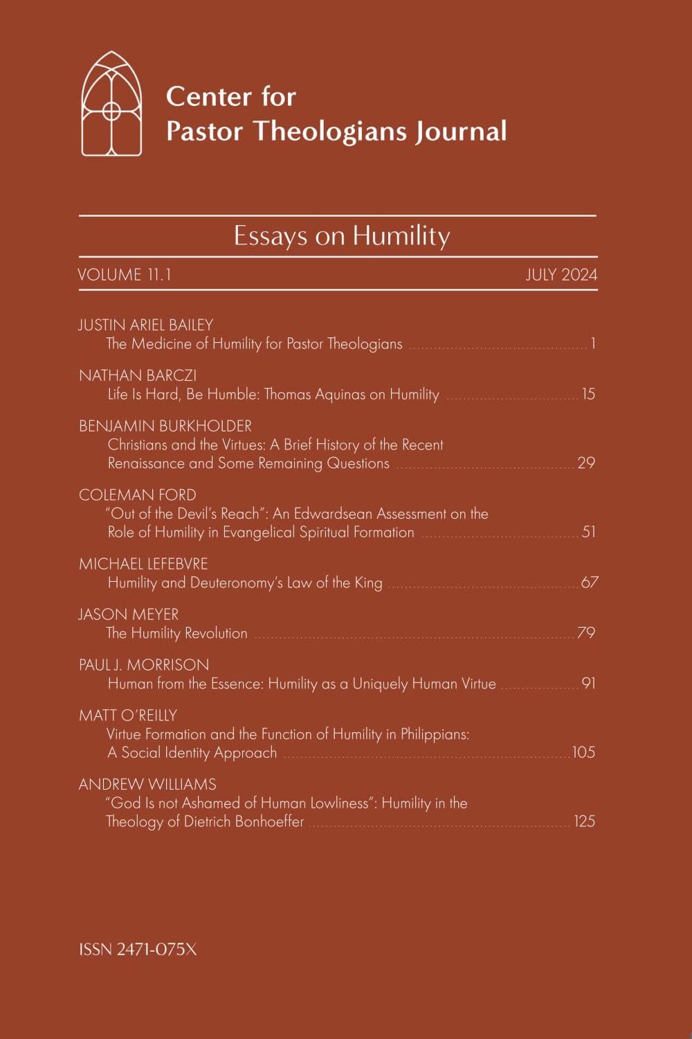 Center for Pastor Theologians Journal Vol. 11.1: Essays on Humility