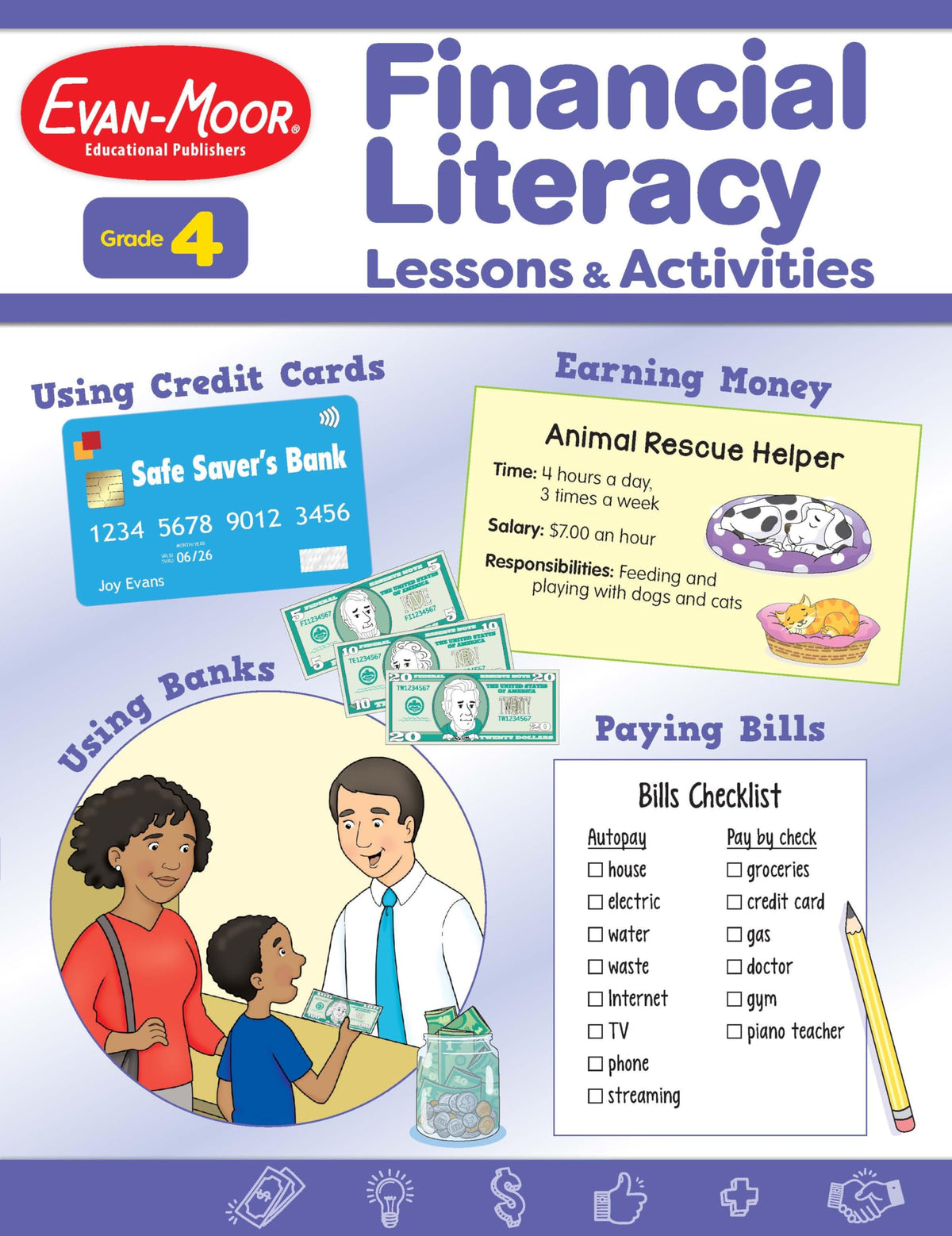 Financial Literacy Lessons and Activities for Grade 4 Teacher’s Resource Book, Reproducible Worksheets, Homeschool Resources, Classroom Lessons, Math Word Problems, Money Games