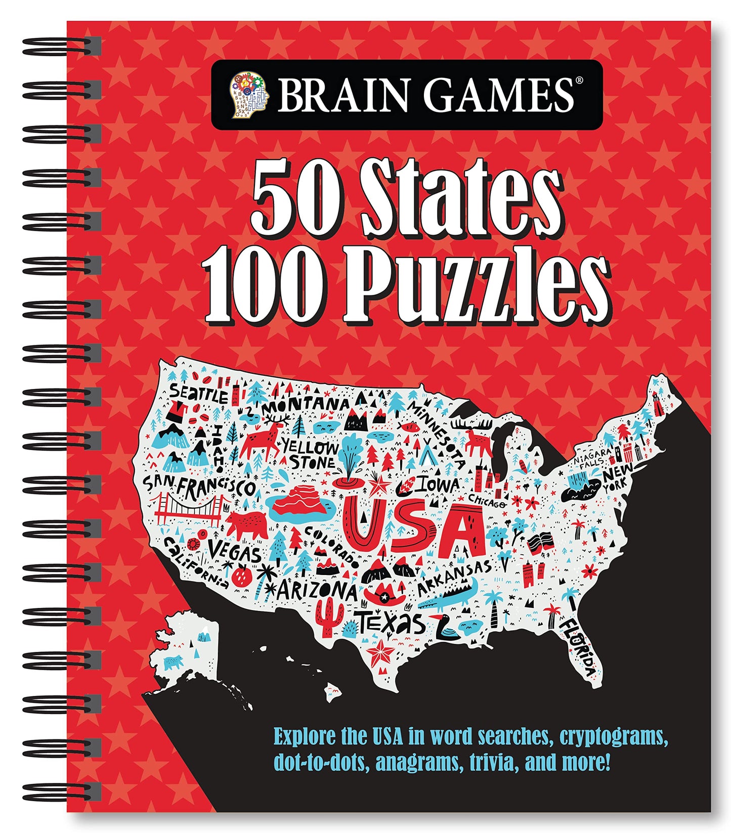 Brain Games - 50 States 100 Puzzles: Explore the USA in Word Searches, Cryptograms, Dot-To-Dots, Anagrams, Trivia, and More! - 4710