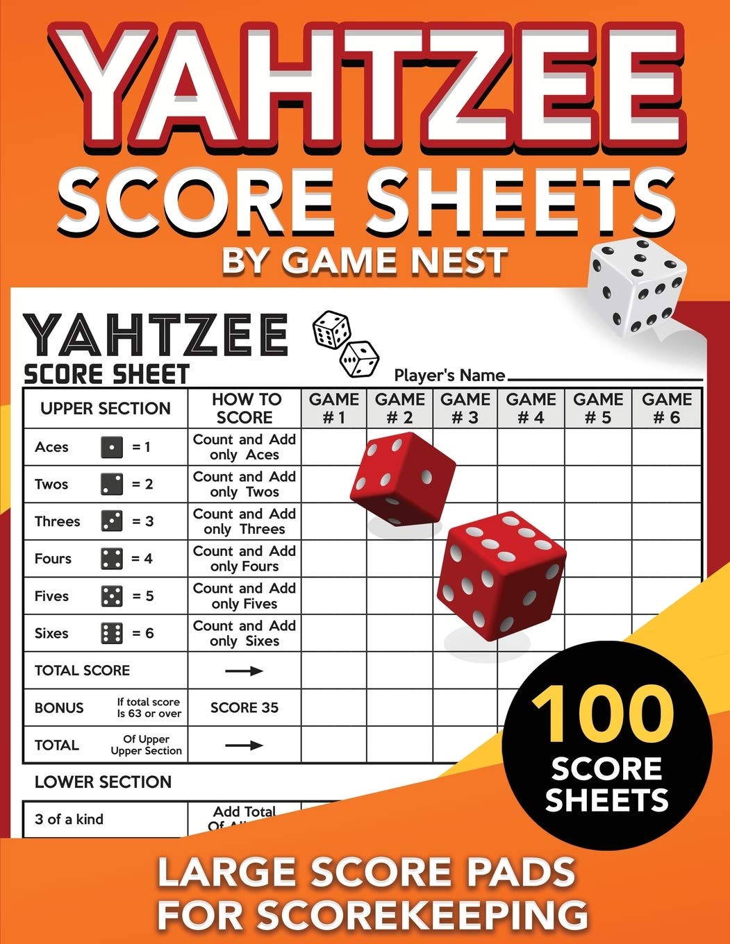 Yahtzee Score Sheets: 100 Large Score Pads for Scorekeeping | 8.5" x 11” Yahtzee Score Cards (Yahtzee Dice Board Game Book)