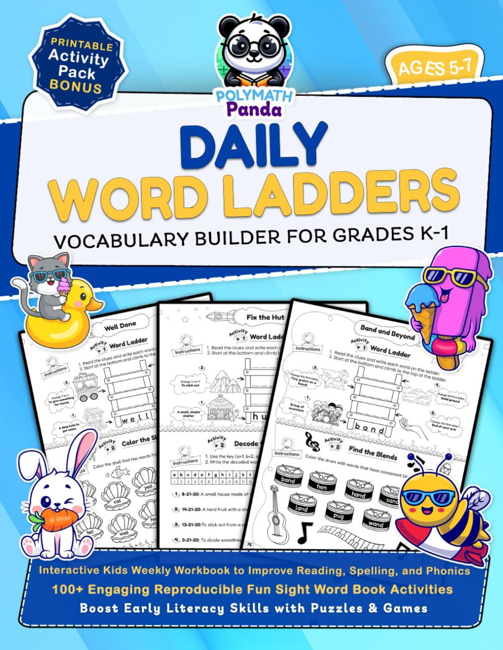 Daily Word Ladders and Vocabulary Builder for Grades K-1: Interactive Kids Weekly Workbook to Improve Reading, Spelling, and Phonics | 100+ Engaging ... Early Literacy Skills with Puzzles & Games - 5512
