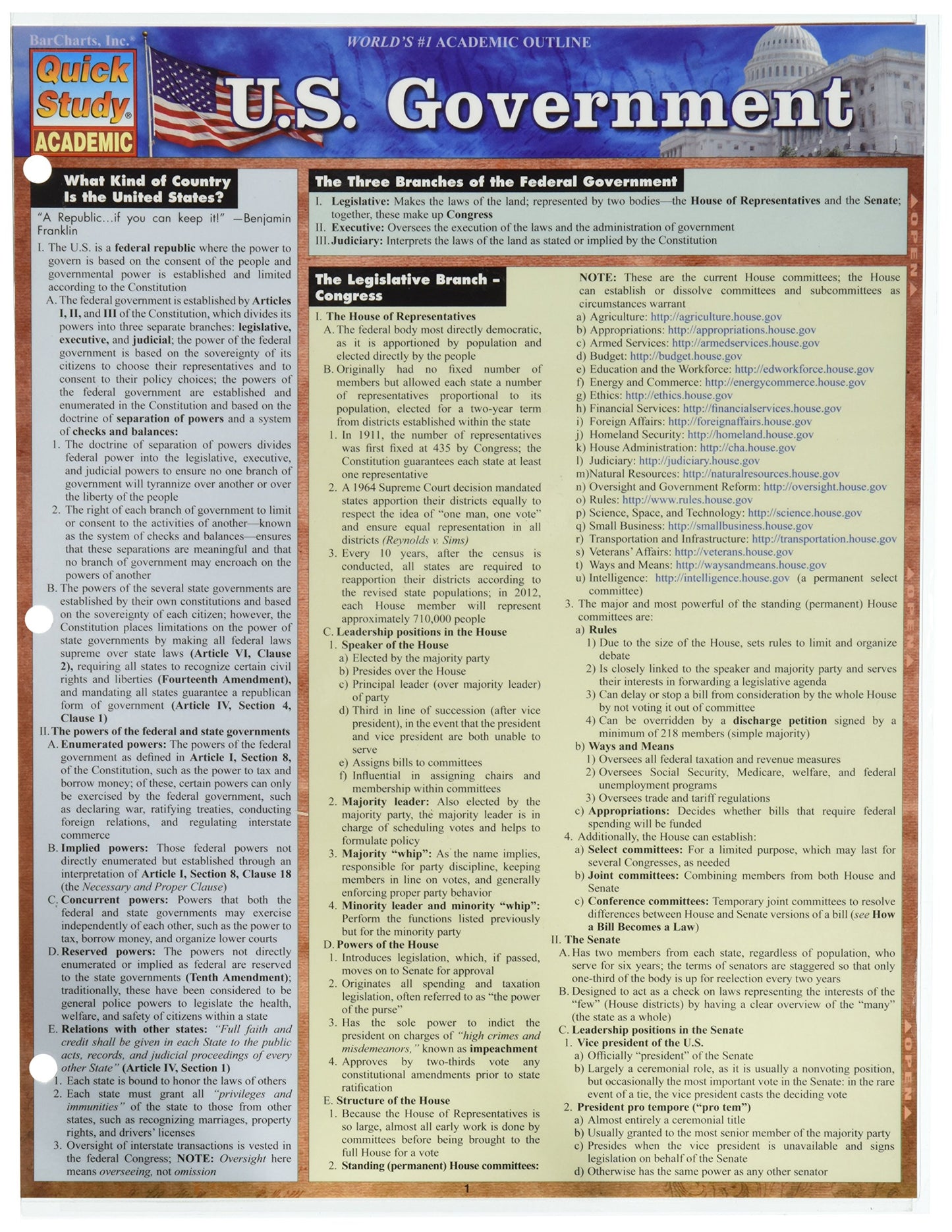 QuickStudy U.s. Government Quick Study Guide