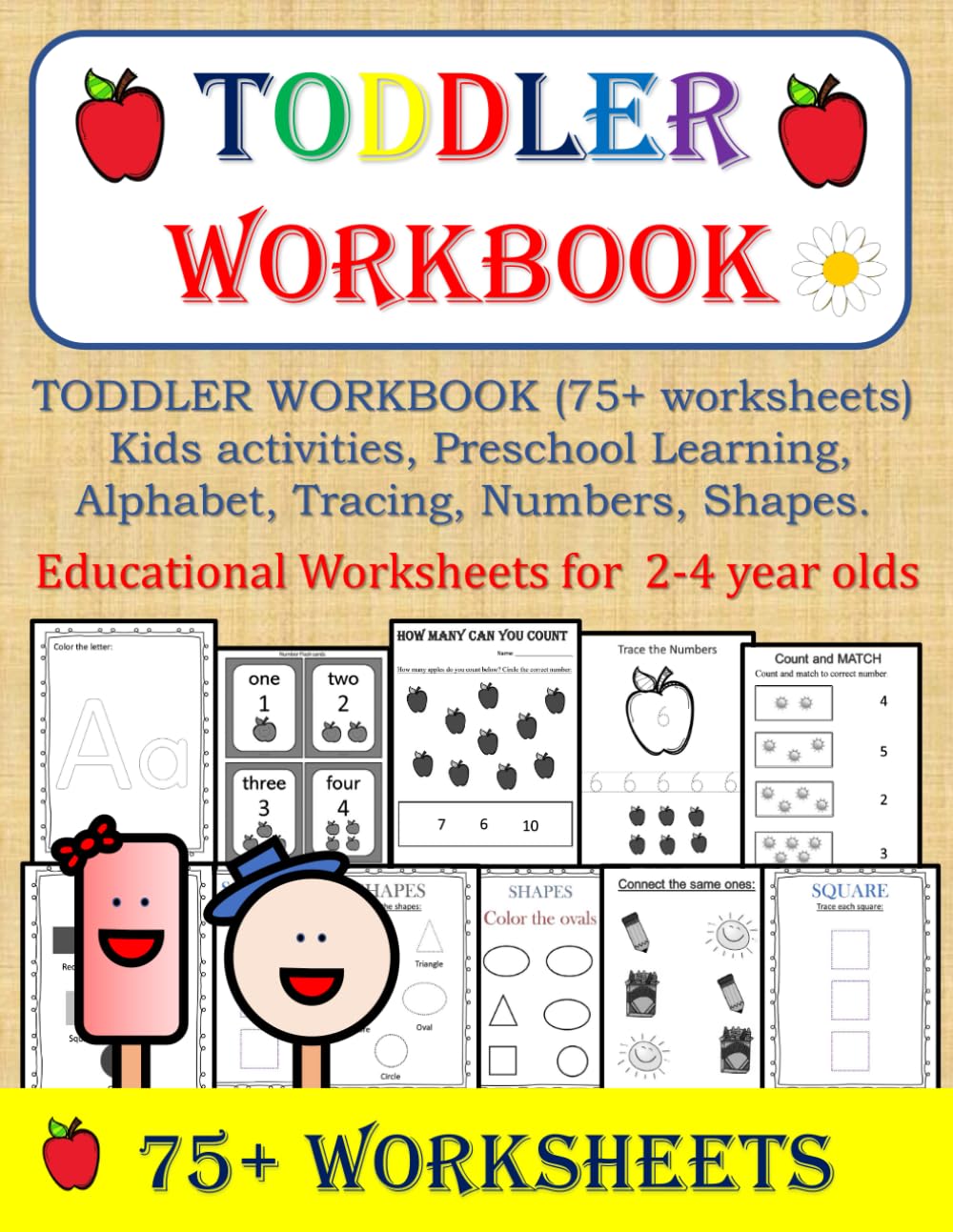 TODDLER WORKBOOK (75+ worksheets), Kids activities, Preschool Learning, Alphabet, Tracing, Numbers, Shapes, 2-4 year old - 9166