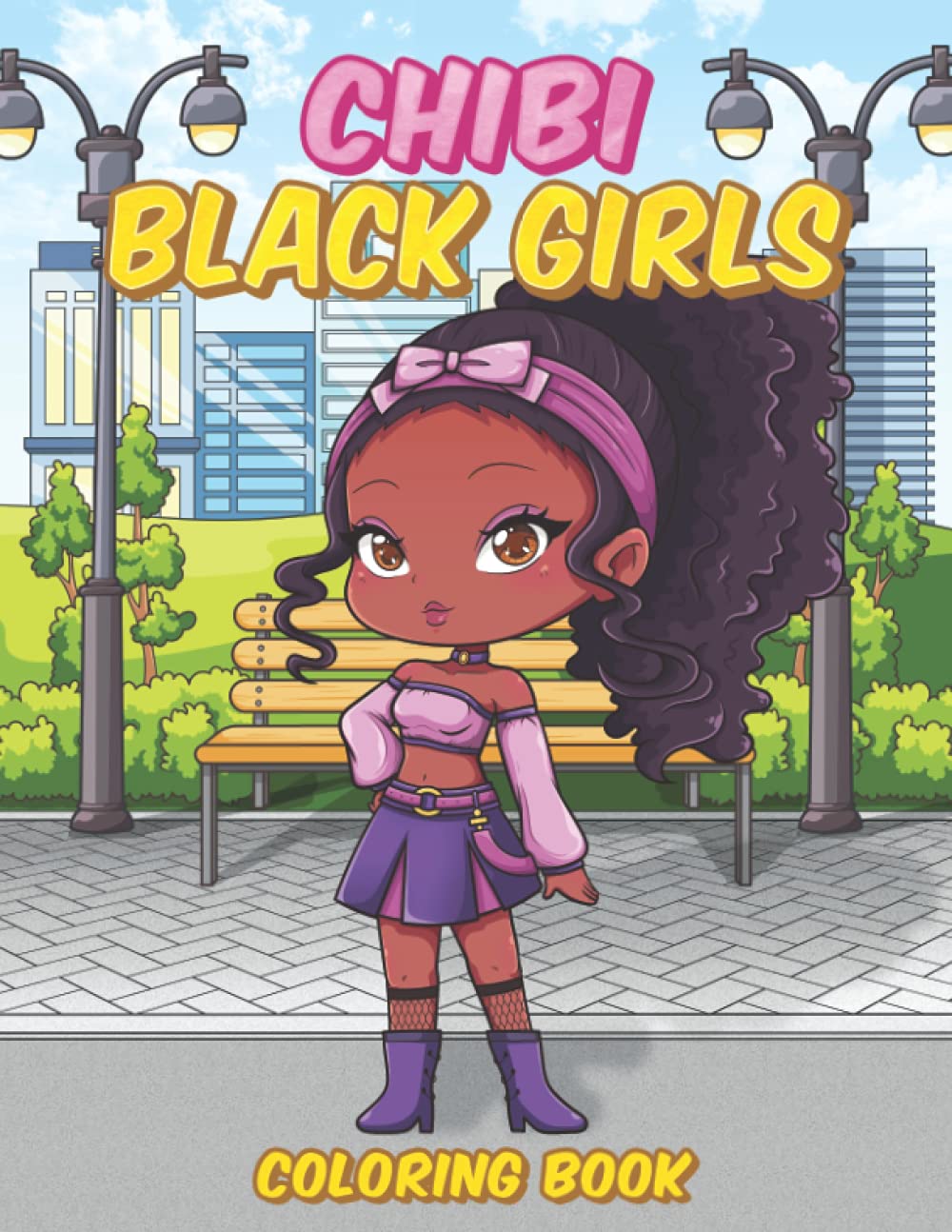 Chibi Black Girls Coloring Book: Kawaii African American Women Portraits Cute Coloring Pages for Kids And Adults