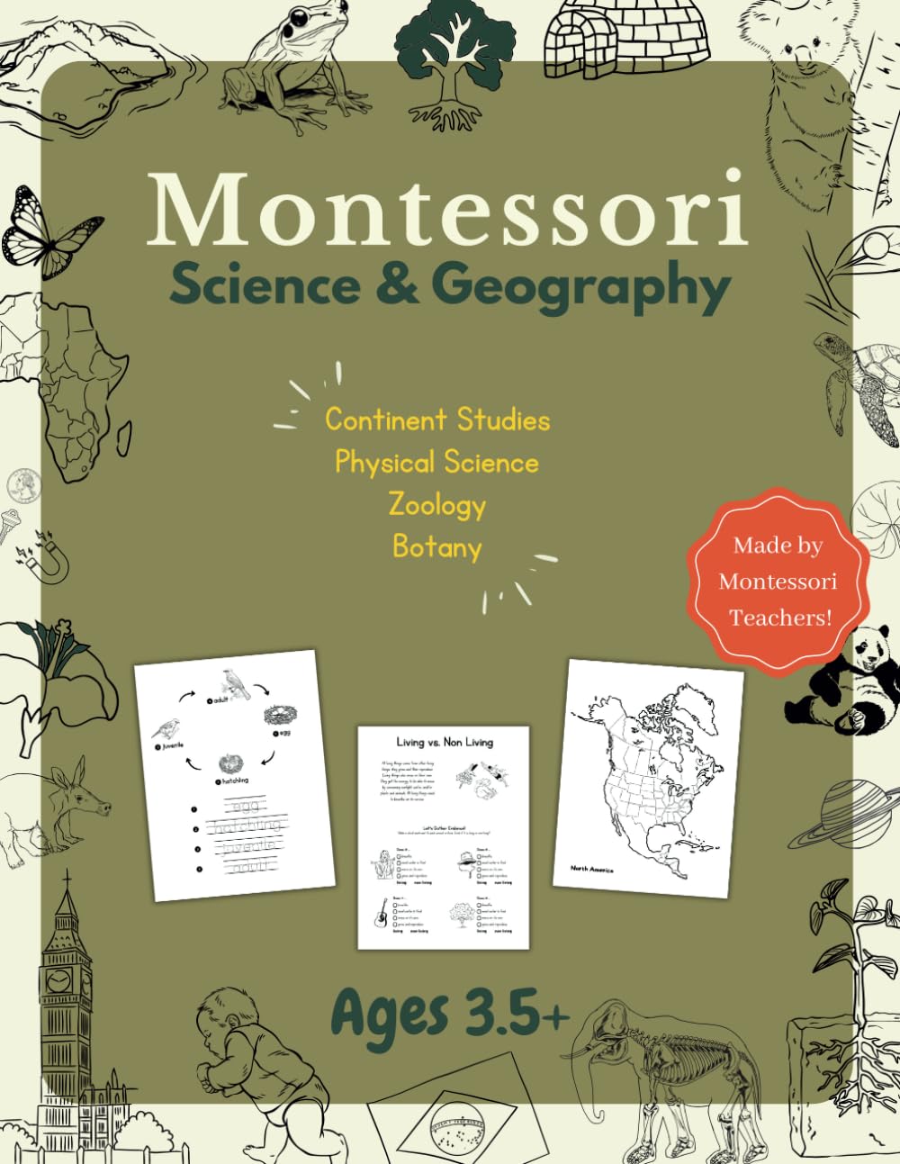 Montessori Science and Geography Workbook: Continent Studies, Physical Science, Botany and Zoology - 6532