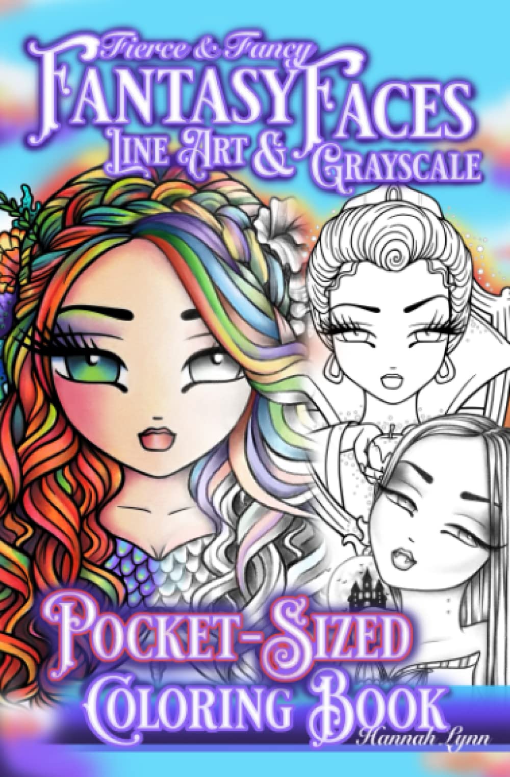 Fierce & Fancy Fantasy Faces Line Art & Grayscale Pocket-Sized Coloring Book - 9841