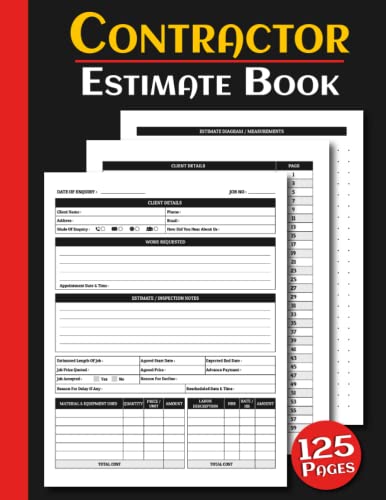 Estimate Book Contractor: Client Record Book for Job Estimate Quote | 125 Pages - 9728