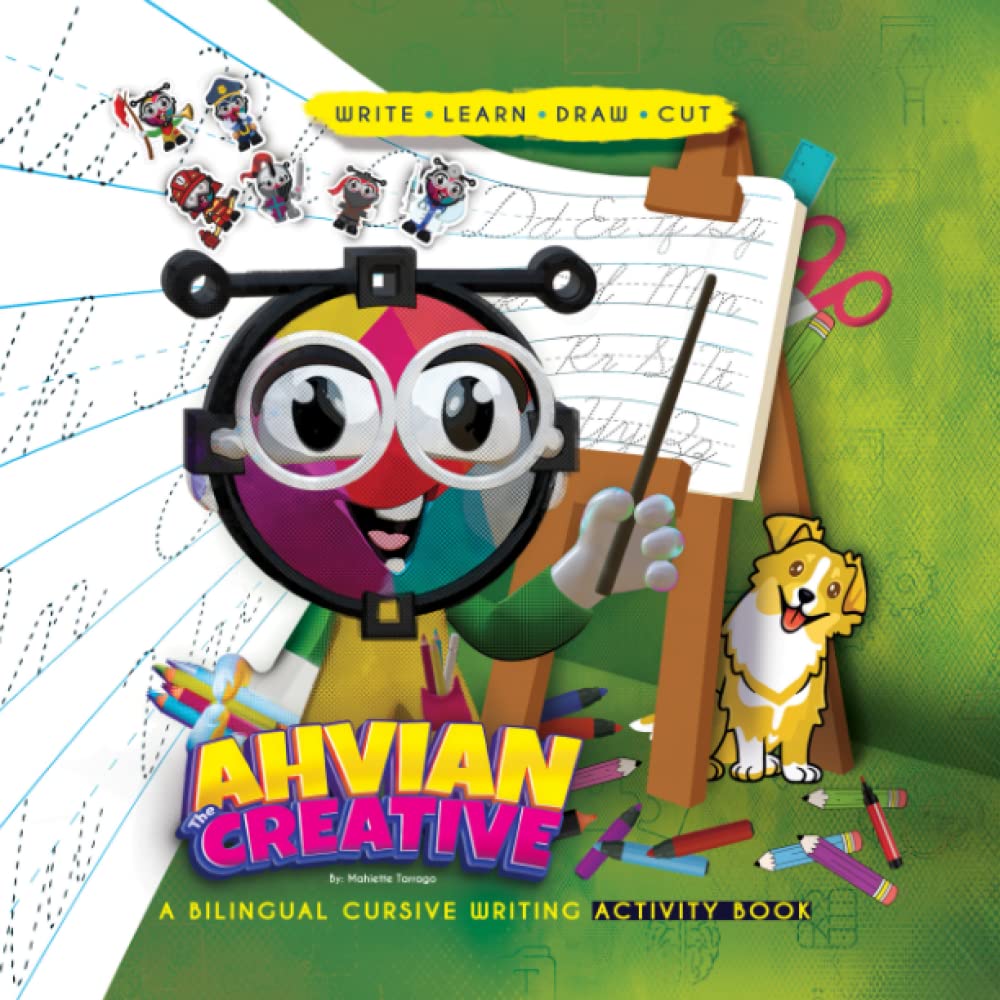 Ahvian The Creative: a Bilingual Cursive Writing Activity Book (Write, Learn, Draw & Cut) - 9384