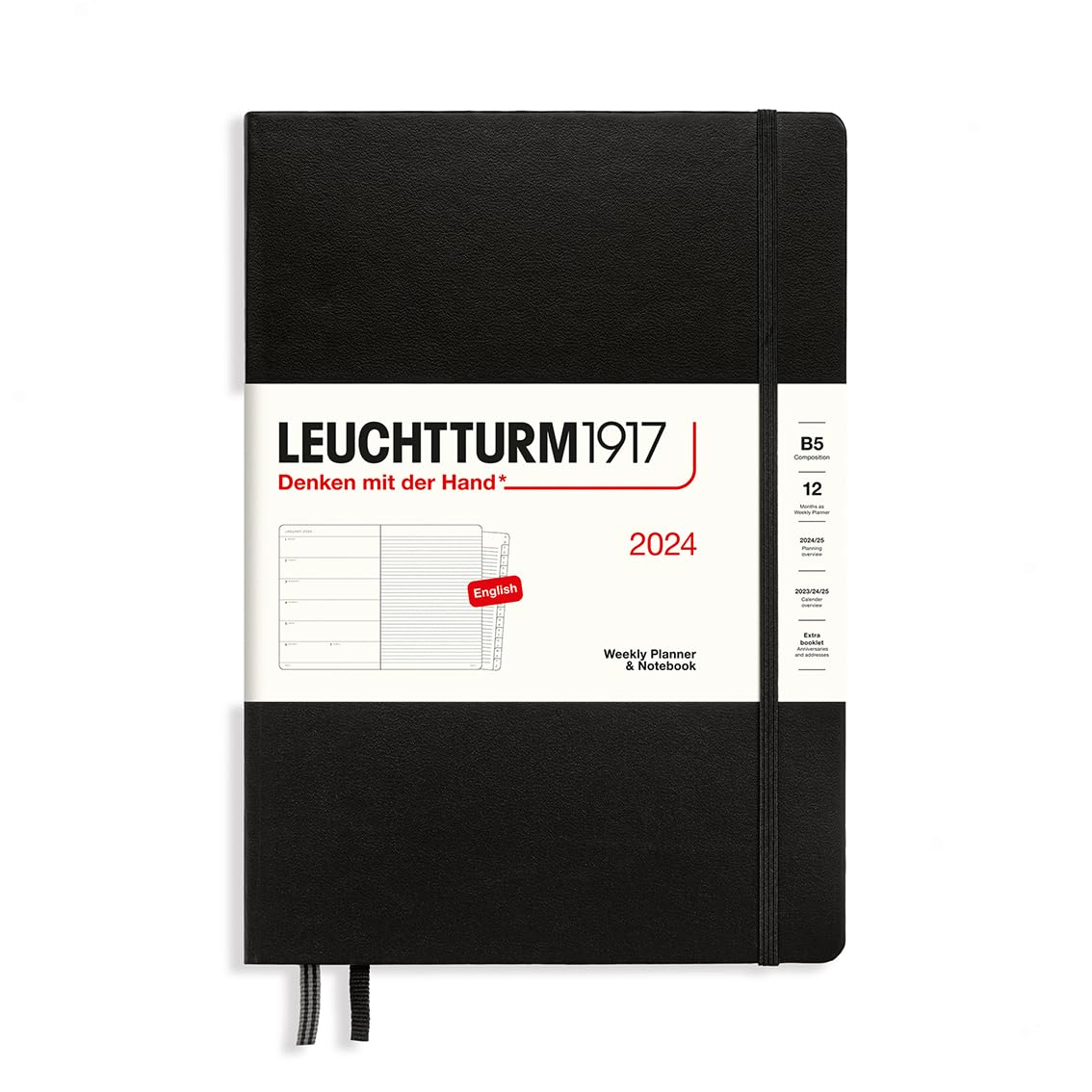 LEUCHTTURM1917 - Weekly Planner & Notebook 2024 with extra booklet, Hardcover, Composition (B5), Black (Jan 1 - Dec 31, 2024) - 678