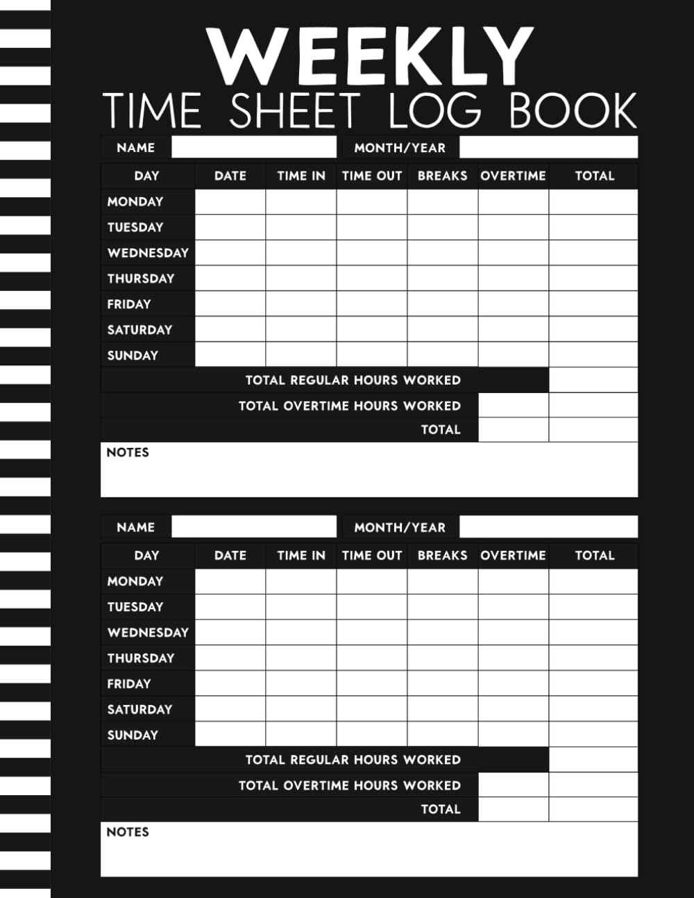 Weekly Time Sheet Log Book: Work Hours Logbook With Hours Worked, Breaks and Overtime | Timesheet Log Book | Weekly Employee Time Sheet - 2099