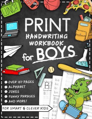 Print Handwriting Workbook for Kids with Jokes & Riddles for Boys: Trace Alphabet Letters and Penmanship Writing Improvement Practice Paper - 2110