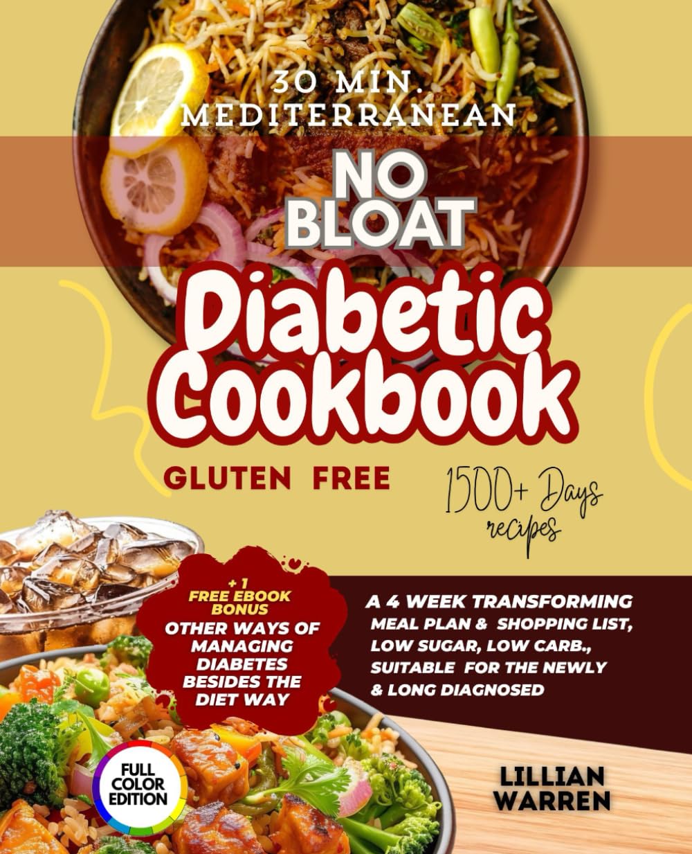 30 Minute, Mediterranean Diet No Bloat Diabetic Cookbook, Gluten free.: a 4 Week Transforming Meal Plan & Shopping list, Low Sugar, Low Carb., suitable for the Newly and Long Diagnosed. - 8555