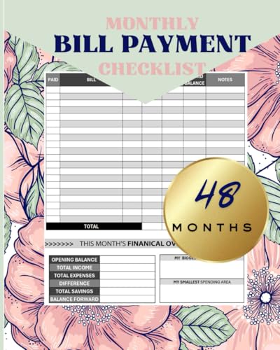 48 Month Bill Payment Tracker Floral Cover - 4632