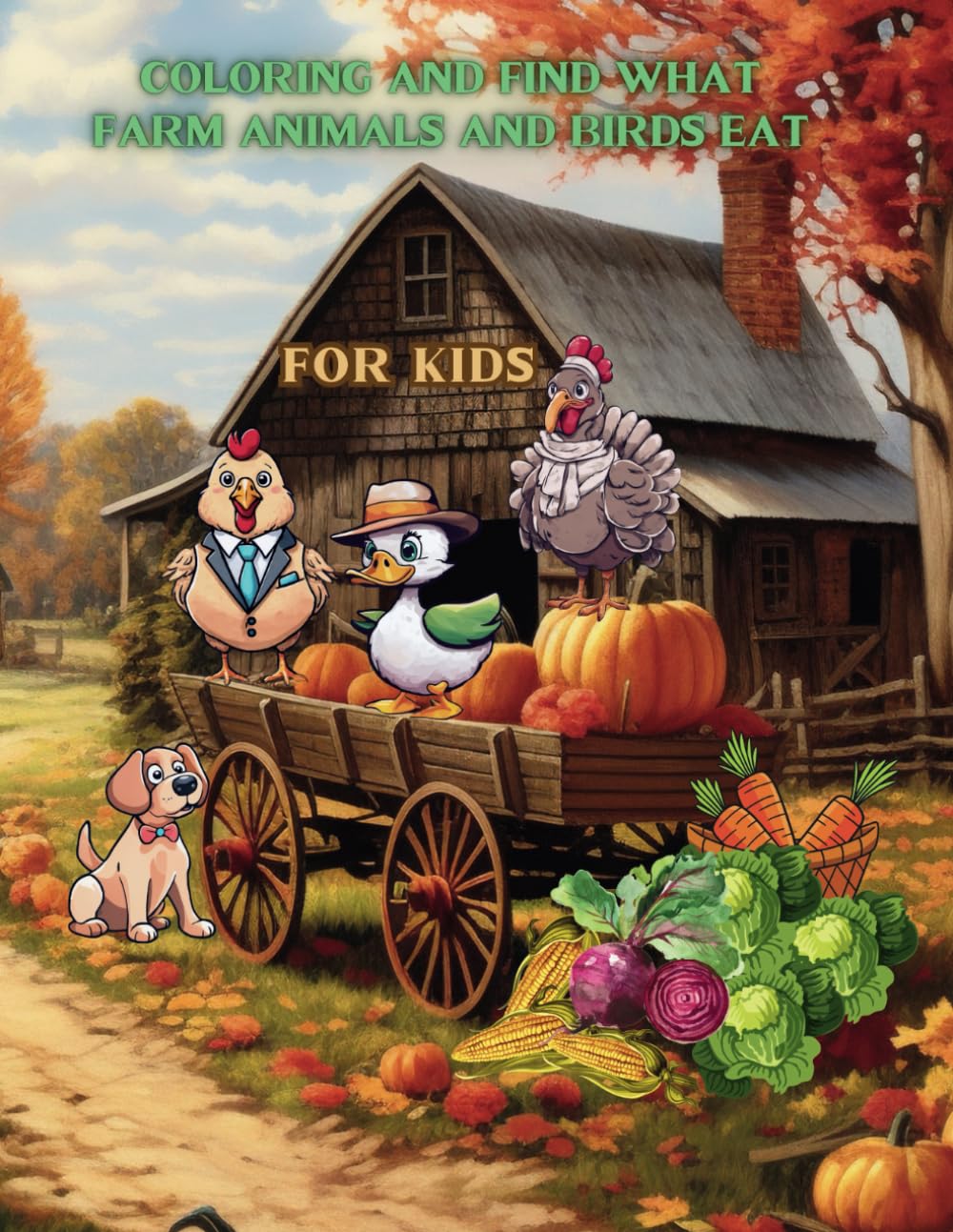 COLORING AND FIND WHAT FARM ANIMALS AND BIRDS EAT FOR KIDS: An educational tool, children will learn from the simple and cute illustrations about the food of animals and birds. Ages 4-10