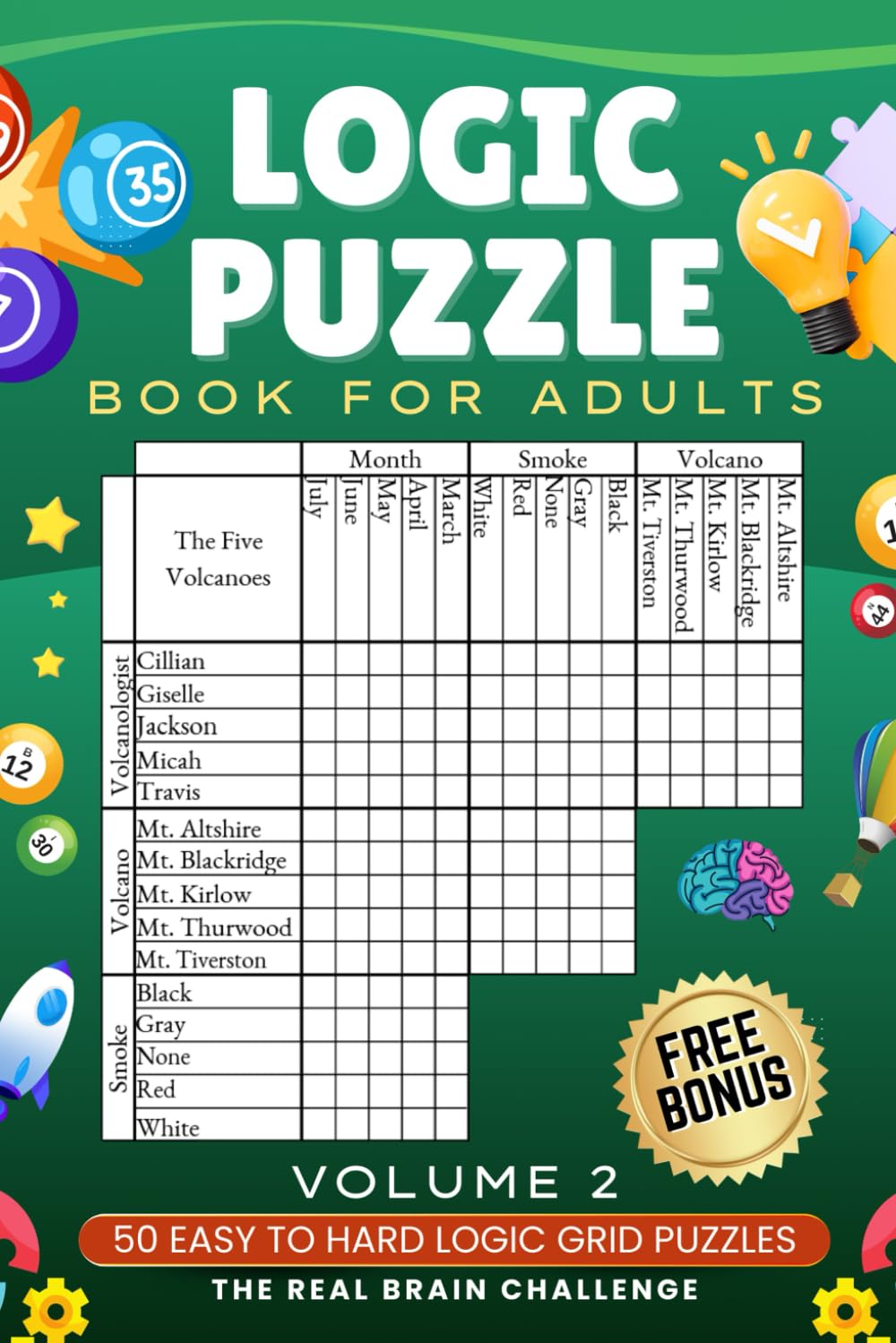 Logic Puzzle Book for Adults Volume 2: 50 Easy to Hard Logic Grid Puzzles - The Real Brain Challenge