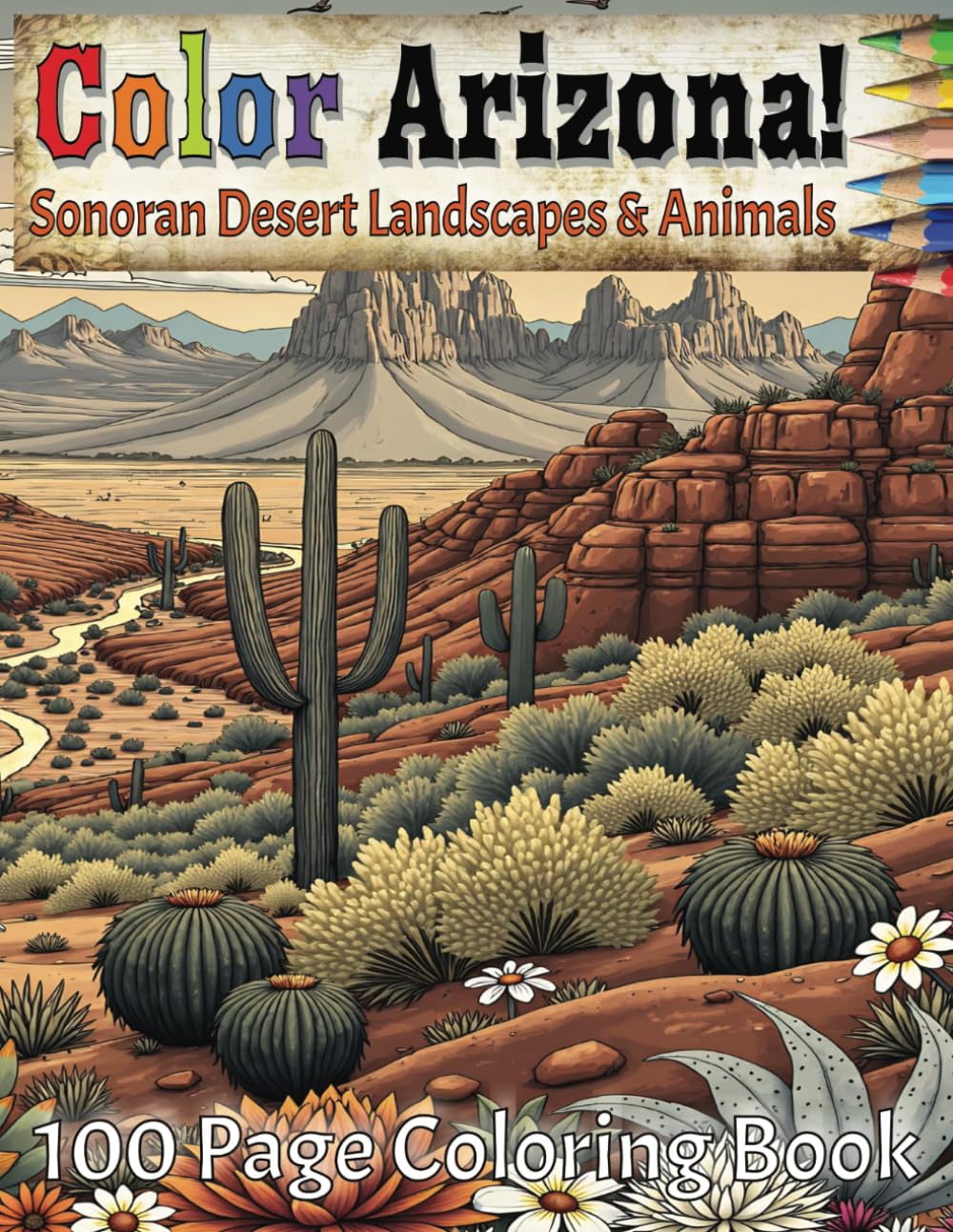 Color Arizona! Sonoran Desert Landscape and Animal Coloring Book - 9164