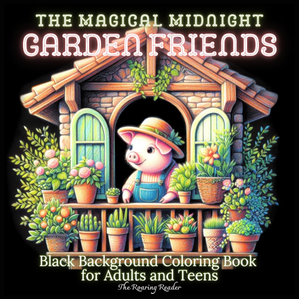 The Magical Midnight of Garden Friends: Featuring 52 Whimsical Designs of Adorable Animal Gardeners in Cozy Balcony Scenes — Perfect for Relaxation, ... - Black Background makes your colors POP!) - 1243