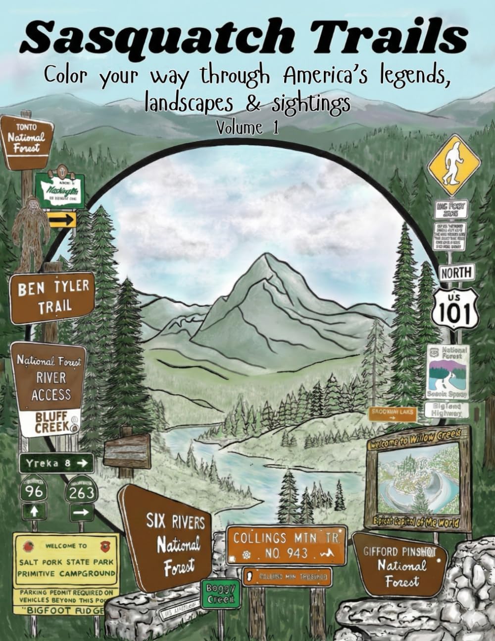 Sasquatch Trails: Color your way through America's legends, landscapes & sightings