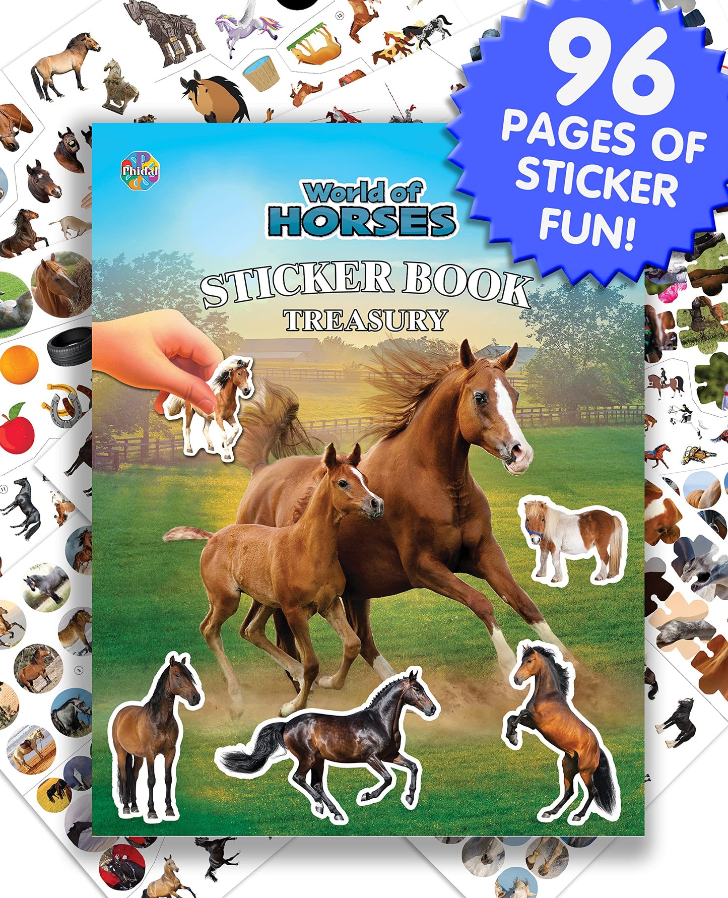 Phidal World of Horses Sticker Book Treasury - Activity Books for kids, 350 reusable stickers, 96 pages of fun - 7028
