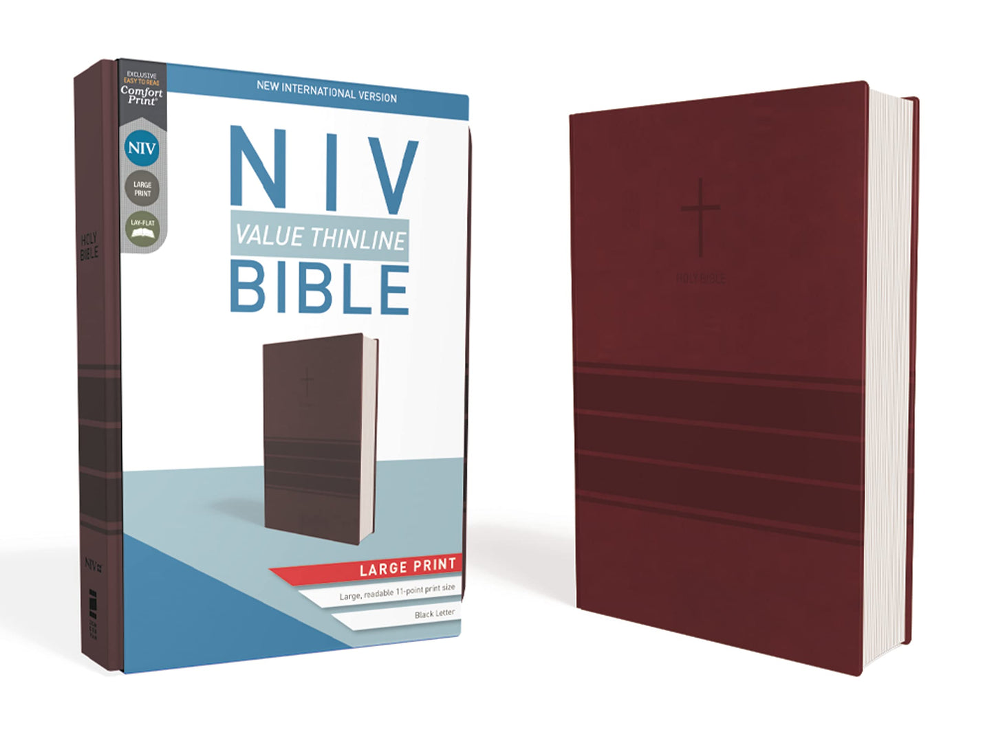 NIV, Value Thinline Bible, Large Print, Leathersoft, Burgundy, Comfort Print - 3258