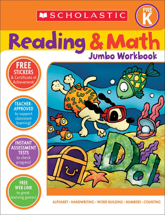 Scholastic Pre-K Reading & Math Jumbo Workbook - 7033