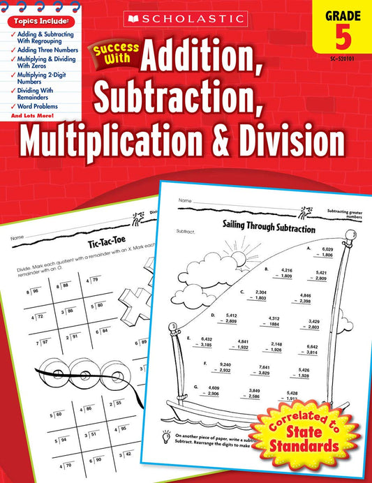 Scholastic Success with Addition, Subtraction, Multiplication & Division, Grade 5 (Success With Math) - 2931