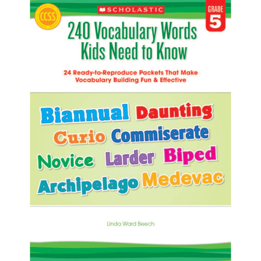 240 Vocabulary Words Kids Need to Know: Grade 5: 24 Ready-to-Reproduce Packets Inside! - 8078