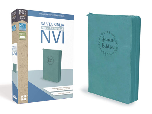 Santa Biblia de Premio y Regalo NVI, Leathersoft, Aqua con Cremallera (Spanish Edition) - 3459