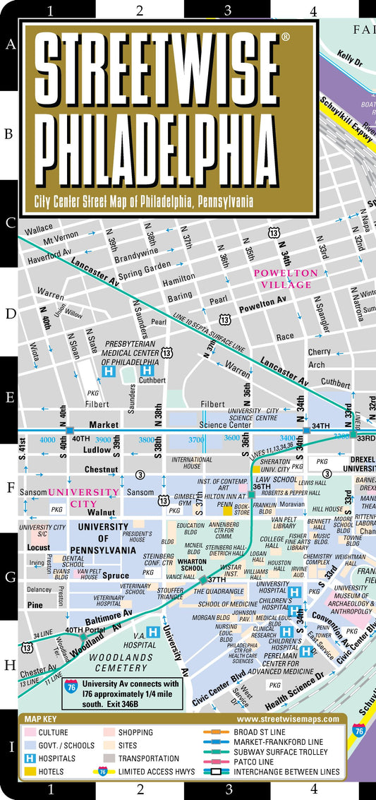 Streetwise Philadelphia Map - Laminated City Center Street Map of Philadelphia, PA - Folding pocket size travel map with Septa metro map, bus map