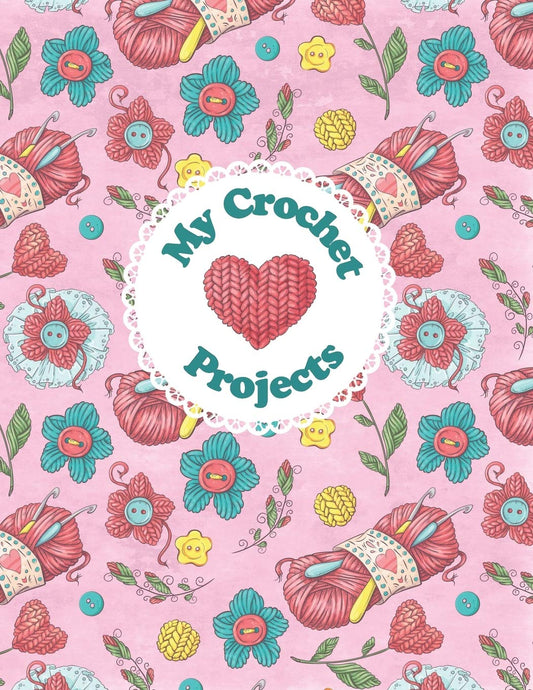 My Crochet Projects: Bright and Colorful Yarn & Crochet Hooks on a Pink Background, Glossy Finish - 3334