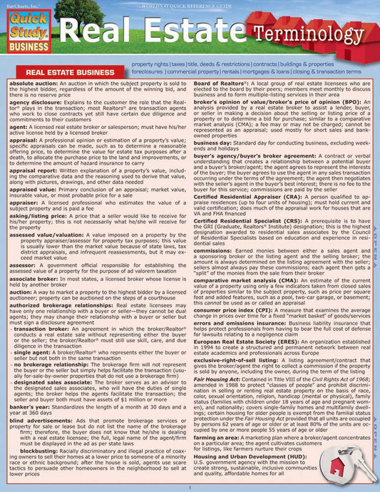 Real Estate Terminology QuickStudy Laminated Reference Guide (QuickStudy Business)