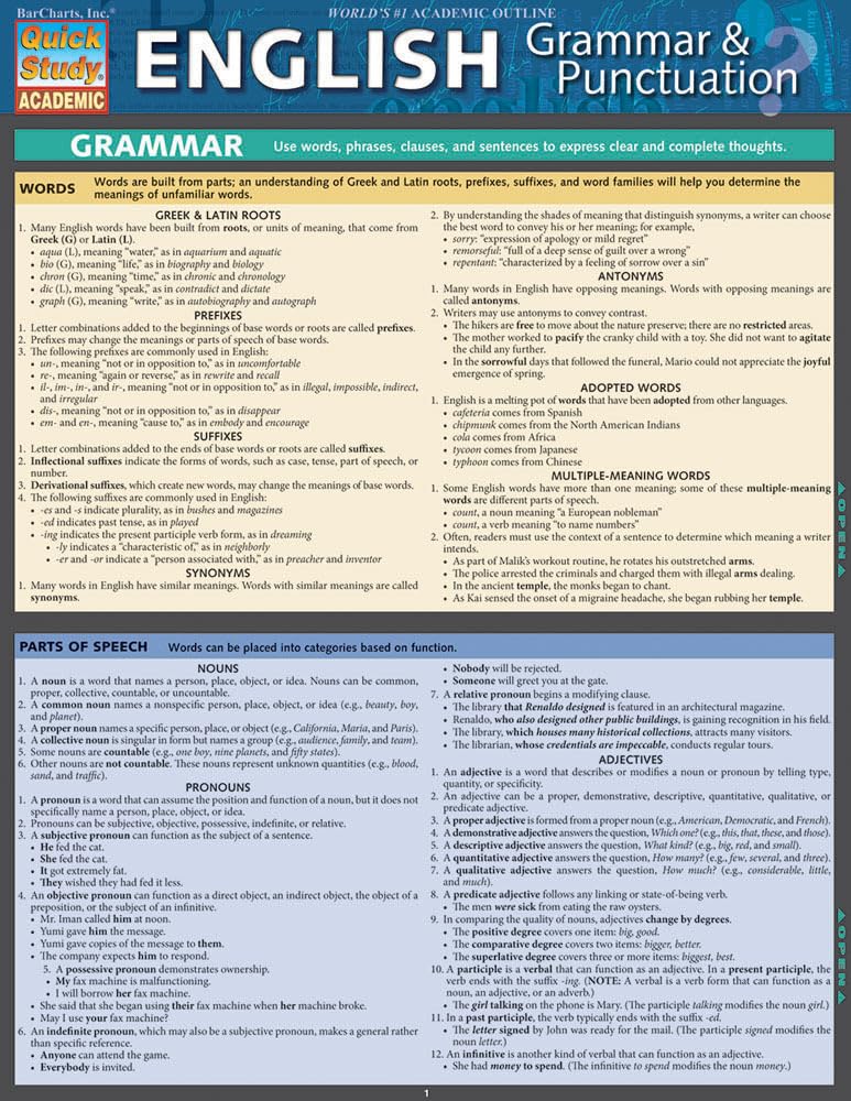 English Grammar & Punctuation QuickStudy Laminated Reference Guide (QuickStudy Academic)
