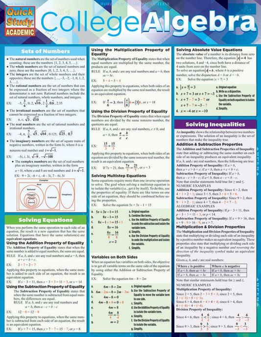 College Algebra (Quick Study Academic)