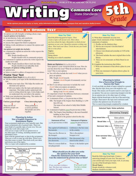 Writing Common Core 5Th Grade QuickStudy Laminated Reference Guide - 1113