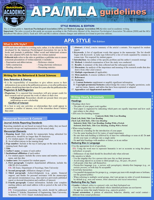 APA/MLA Guidelines - 7th/9th Editions Style Reference for Writing: a QuickStudy Laminated Guide (QuickStudy Academic)